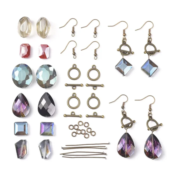 Earring Making Kit with Crystal Beads & Brass Hooks