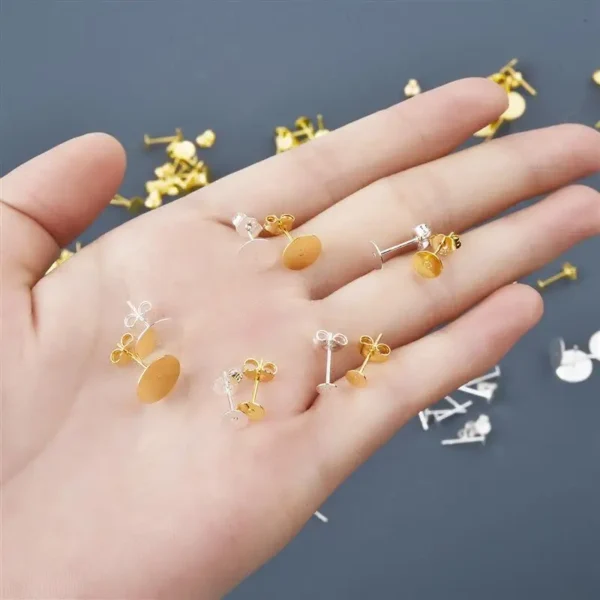 Earring Making Kit - 925 Silver Plated Studs & Backs - Image 2