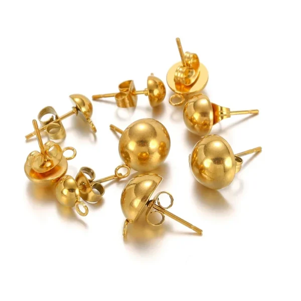 Earring Making Kit – 10Pcs Gold Stud Bases with Open Ring - Image 5