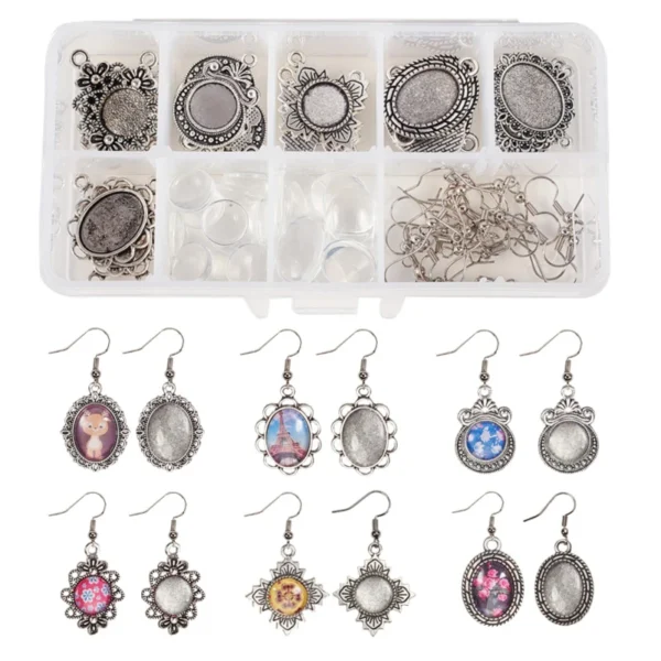 12 Pairs Earring Making Kit with Cabochon Settings