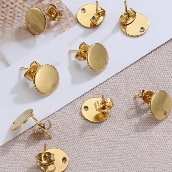 Earring Making Kit: 10pcs Stainless Steel Round Ear Studs - Image 5