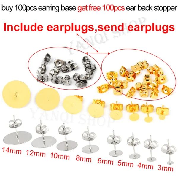 Earring Making Kit: Steel Earring Bases & Plugs - Image 2