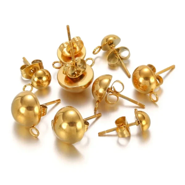 Earring Making Kit – 10Pcs Gold Stud Bases with Open Ring - Image 2